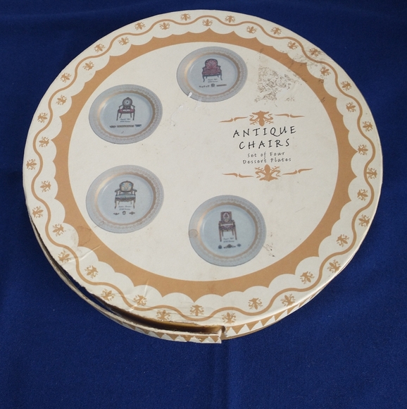 4 Plates ANTIQUE CHAIRS Dessert NIB - Picture 10 of 14
